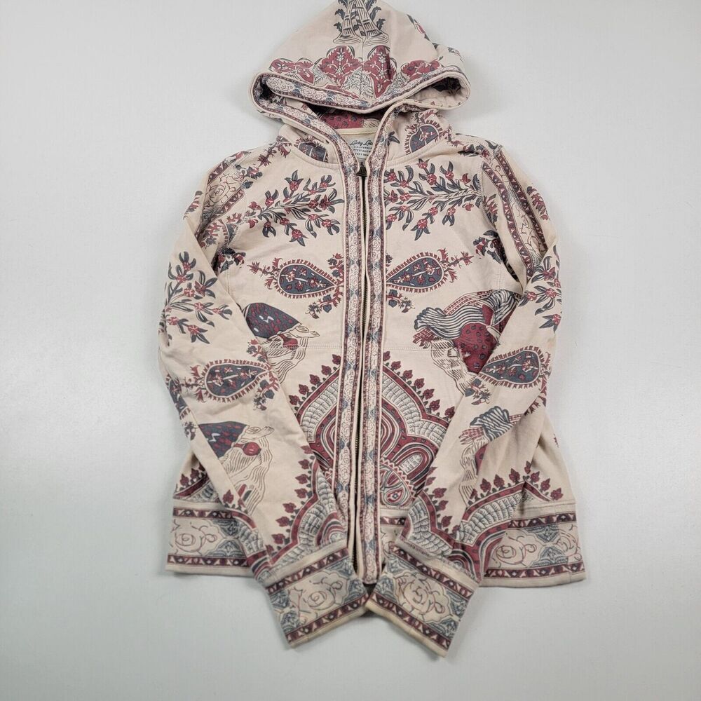 Lucky Brand Cream Hoodie with Burgundy & Sage Paisley Print - Picture 2 of 11